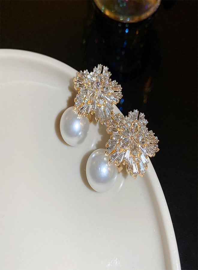 YERTTER Chic Pearl Rhinestone Dangle Earrings Crystal Statement Vintage Gold Pearl Earrings Set for Women - Image 3