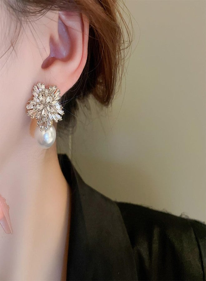 YERTTER Chic Pearl Rhinestone Dangle Earrings Crystal Statement Vintage Gold Pearl Earrings Set for Women - Image 2