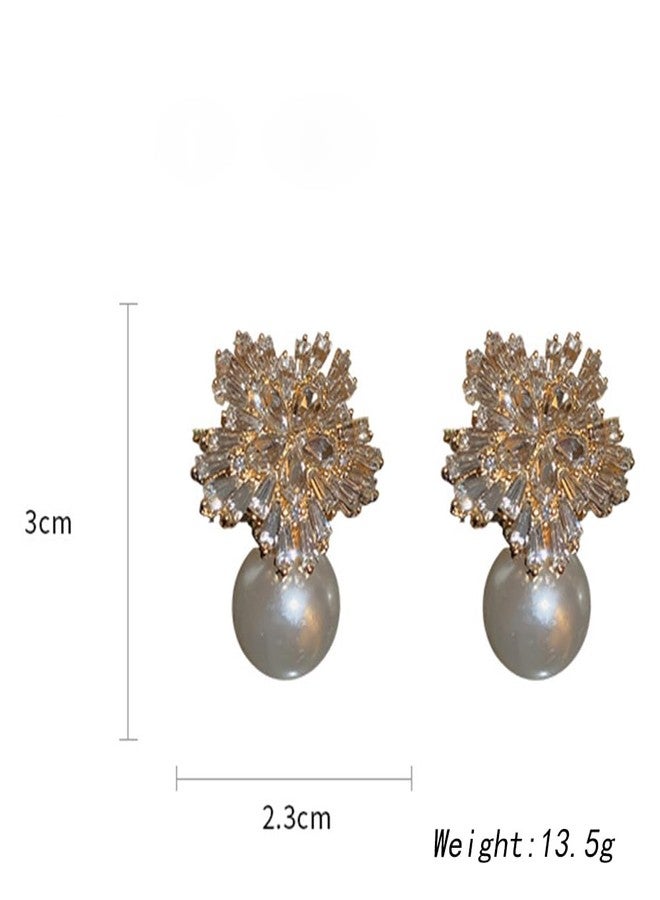 YERTTER Chic Pearl Rhinestone Dangle Earrings Crystal Statement Vintage Gold Pearl Earrings Set for Women - Image 5