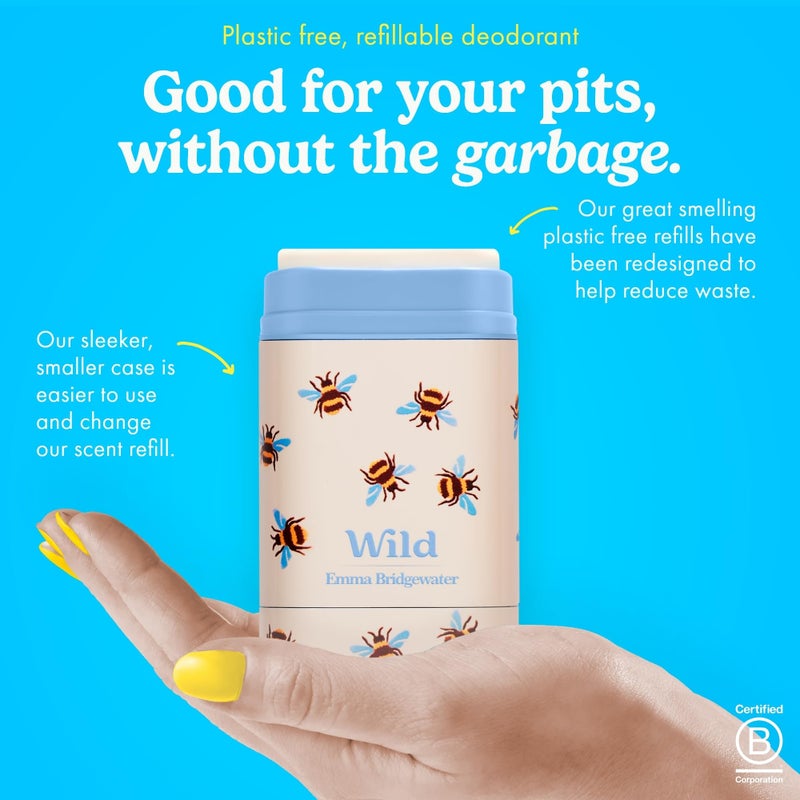 Wild - The Full Monty Aluminum Free Deodorant Starter Kit for Women - Refillable Stick Deodorant Bee Print Case & Zero Plastic Vegan Refills in a Variety of Scents 5 x 1.4oz - Long Lasting Protection - Image 2