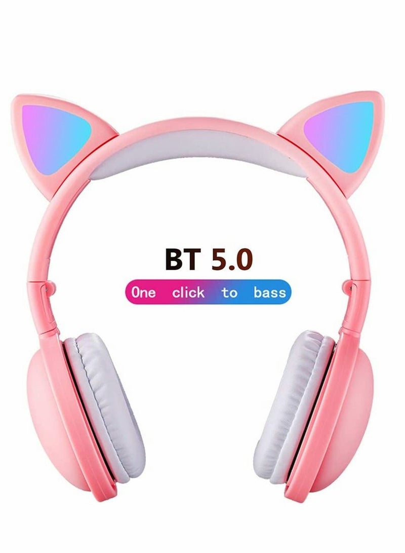 SYOSI Led Cat Ear Headphones Pink Color Luminous Wireless Headphone Bluetooth 5.0 Headsets Noise Cancelling Foldable Adults Kids Earphone, Cute Earphone for Boys and Girls - Image 2