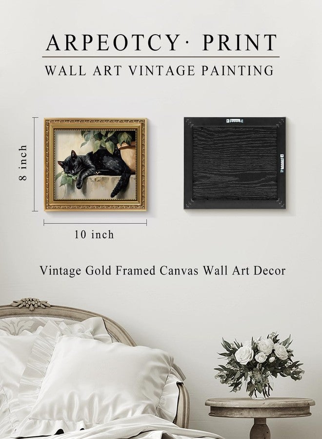 ARPEOTCY Vintage Gold Framed Wall Art Decor, Sleeping Black Cat Wall Art for Living Room Bedroom, Retro Vintage Animal Picture for Ktichen Bathroom Decor Aesthetic, 8x10 Inch - Image 5