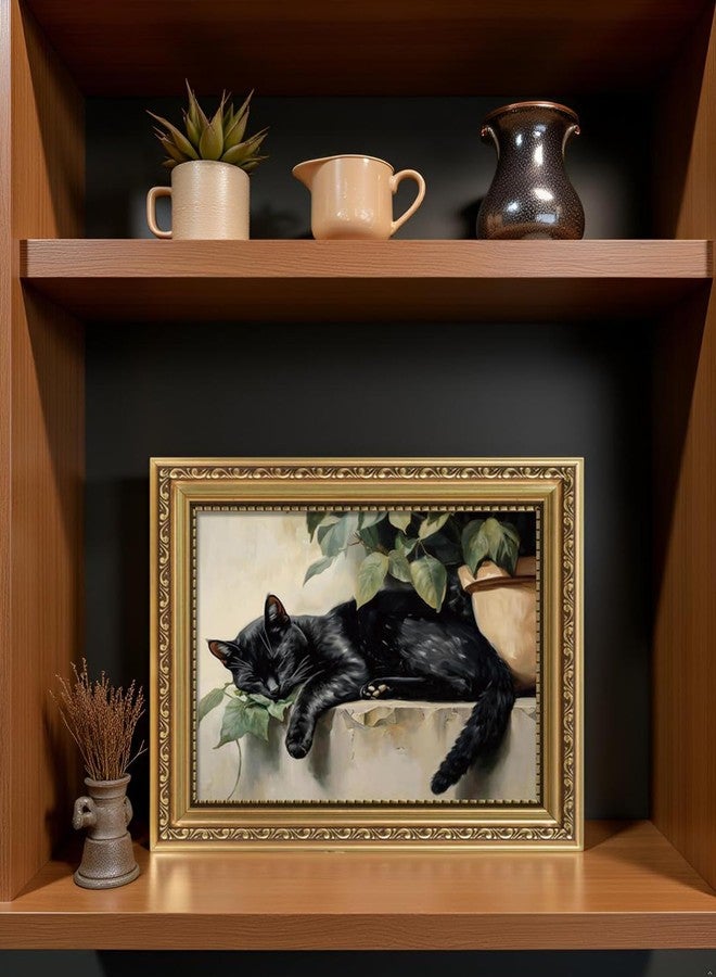 ARPEOTCY Vintage Gold Framed Wall Art Decor, Sleeping Black Cat Wall Art for Living Room Bedroom, Retro Vintage Animal Picture for Ktichen Bathroom Decor Aesthetic, 8x10 Inch - Image 3