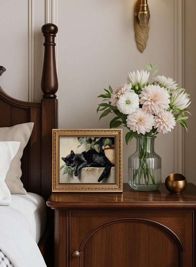 ARPEOTCY Vintage Gold Framed Wall Art Decor, Sleeping Black Cat Wall Art for Living Room Bedroom, Retro Vintage Animal Picture for Ktichen Bathroom Decor Aesthetic, 8x10 Inch - Image 4