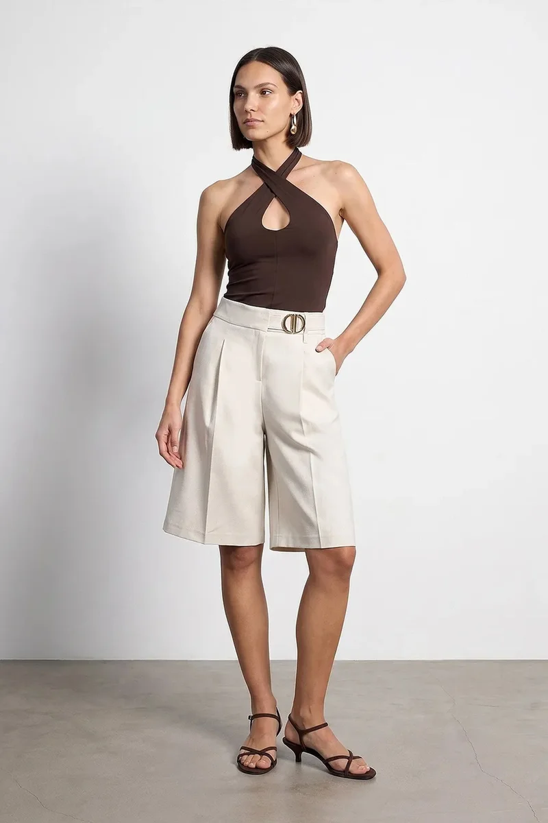 ديلفين DILVIN High-Waist Wide-Leg Tailored Shorts