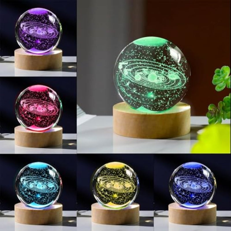 Solar System 3D Crystal Ball with LED Stand, Remote Control, 16 Colors Change, Galaxy Glass Sphere Lamp, Decorative Glass Ball Paperweight Gifts 80mm - Image 4