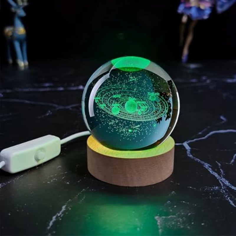 Solar System 3D Crystal Ball with LED Stand, Remote Control, 16 Colors Change, Galaxy Glass Sphere Lamp, Decorative Glass Ball Paperweight Gifts 80mm - Image 2