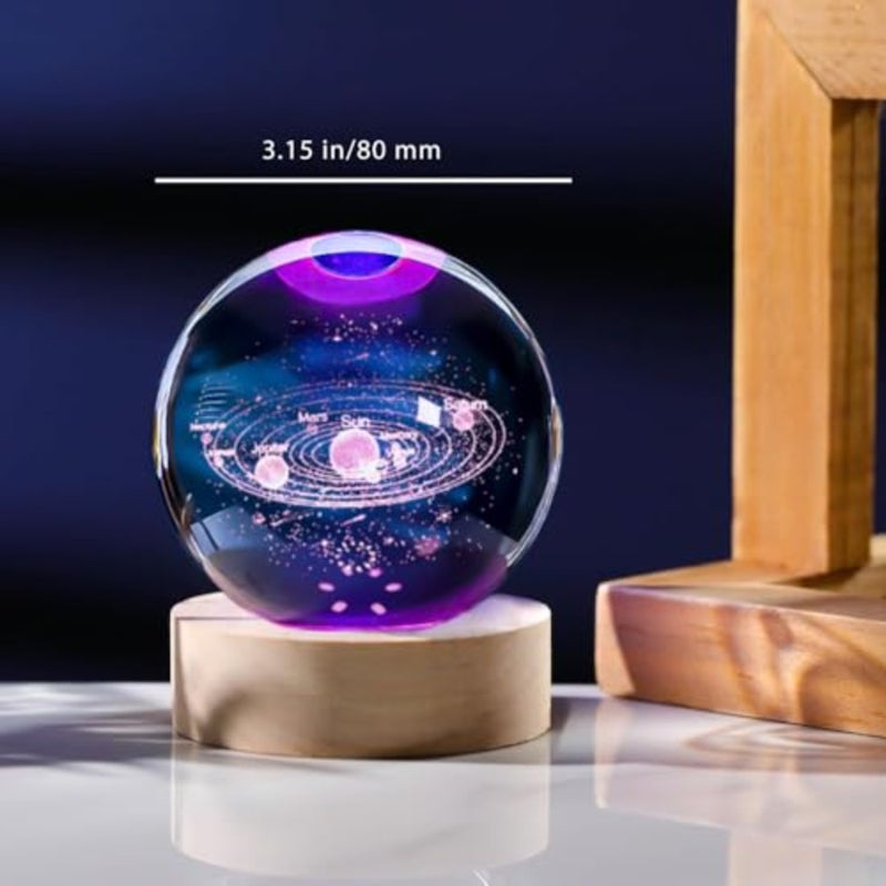 Solar System 3D Crystal Ball with LED Stand, Remote Control, 16 Colors Change, Galaxy Glass Sphere Lamp, Decorative Glass Ball Paperweight Gifts 80mm - Image 5