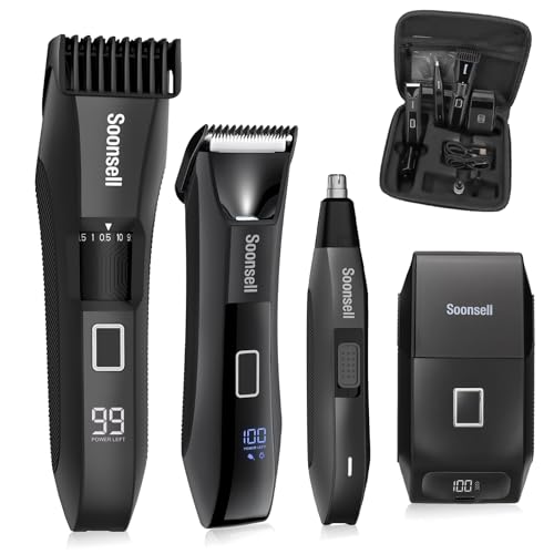 Soonsell Manscape Beard Trimmer for Men,Ball Shaver,Nose Hair Clippers,Electric Razor,Hair Clippers for Men,4 IN1 Men's Grooming Kit,LED Display,Waterproof,Wet/Dry Trimmer - Image 1