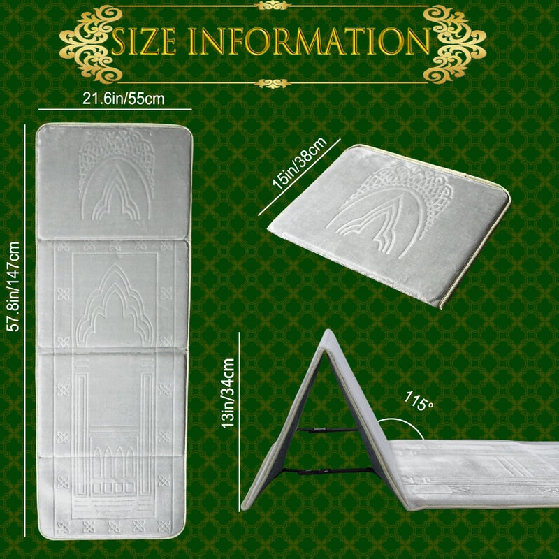 Oscorna Foldable Muslim Prayer Mat with Back Rest Support, Thick Padded Islamic Prayer Rug, Travel Portable Carpet for Women Men, janamaz, Sajadah, Meditation Prayer Ramadan Eid Gift with Hat and 33 Beads - Image 4