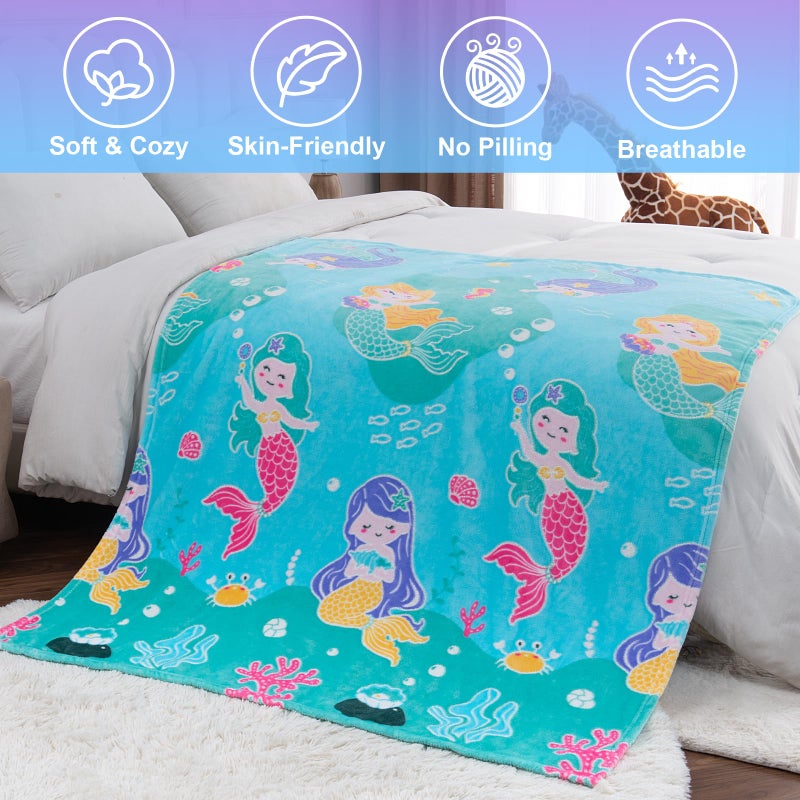Levens Mermaid Toys Gifts for Girls Kids - Glow in The Dark Ocean Blanket Best Birthday Christmas Valentines Day Easter Presents for Ages 1 2 3 4 5 6 7 8 9 10 Year Old Child Toddler Soft Throw 50""X60"" - Image 4