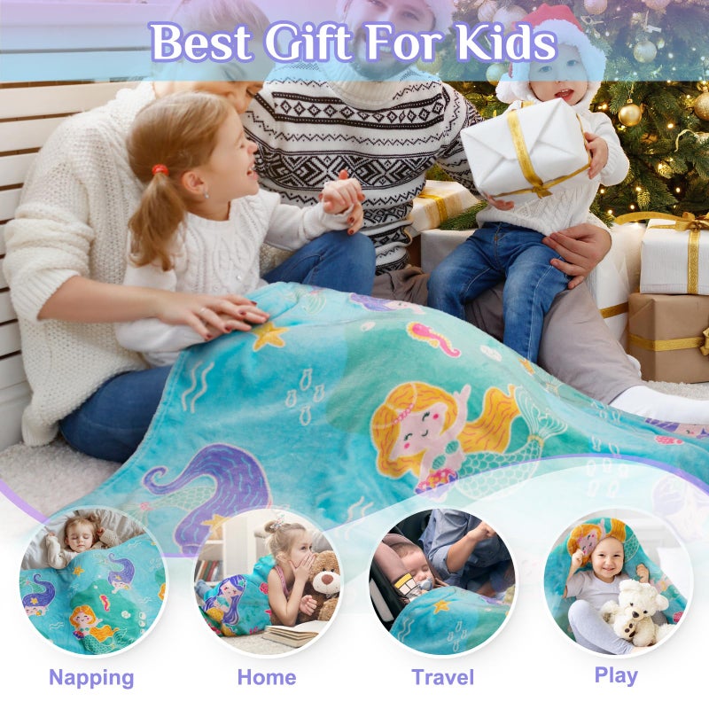 Levens Mermaid Toys Gifts for Girls Kids - Glow in The Dark Ocean Blanket Best Birthday Christmas Valentines Day Easter Presents for Ages 1 2 3 4 5 6 7 8 9 10 Year Old Child Toddler Soft Throw 50""X60"" - Image 5