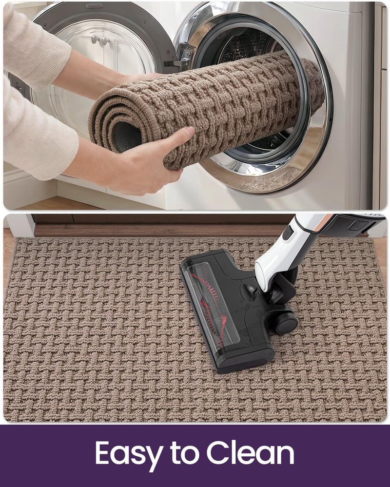 DEXI Front Door Mat Inside Entrance Non Slip 44 x 76 cm, Washable Indoor Doormats Low Profile, Dirt Trapping Welcome Mat for Floor Home Entryway Porter Hall Backdoor Area, Beige - Image 5