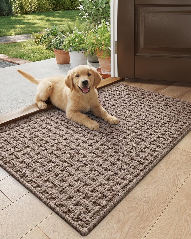 DEXI Front Door Mat Inside Entrance Non Slip 44 x 76 cm, Washable Indoor Doormats Low Profile, Dirt Trapping Welcome Mat for Floor Home Entryway Porter Hall Backdoor Area, Beige - Image 1