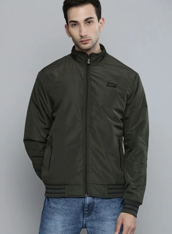 ذا انديان كراج كو The Indian Garage Co Men Slim Fit Solid High Neck Long Sleeves Jacket
