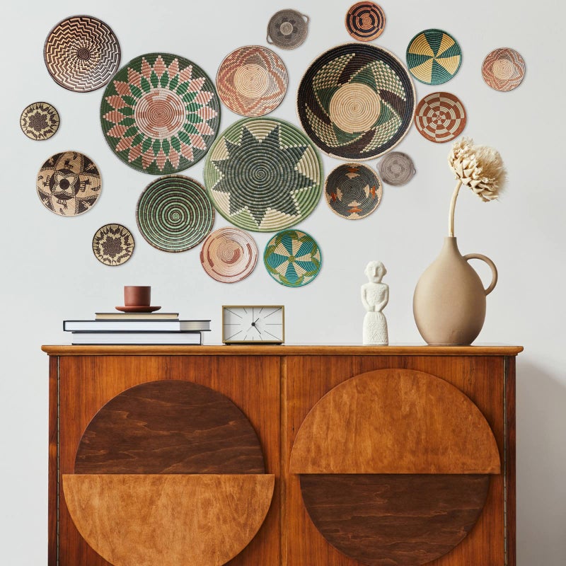 Glenmal 18 Pcs Boho Basket Wall Decals Round Wall Sticker Modern Decor Peel and Stick Decor Sticker Removable Boho Stickers Rustic Art for Bedroom Office, Stickers Only(Elegant Style) - Image 5
