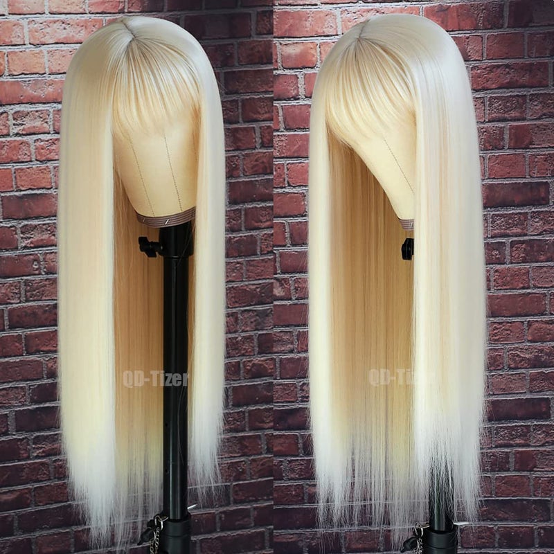 QD-Tizer #613 Blonde Long Straight Synthetic Hair Wigs with Bangs Women's Costume Wig Heat Resistant Hair Replacement Wig - Image 2