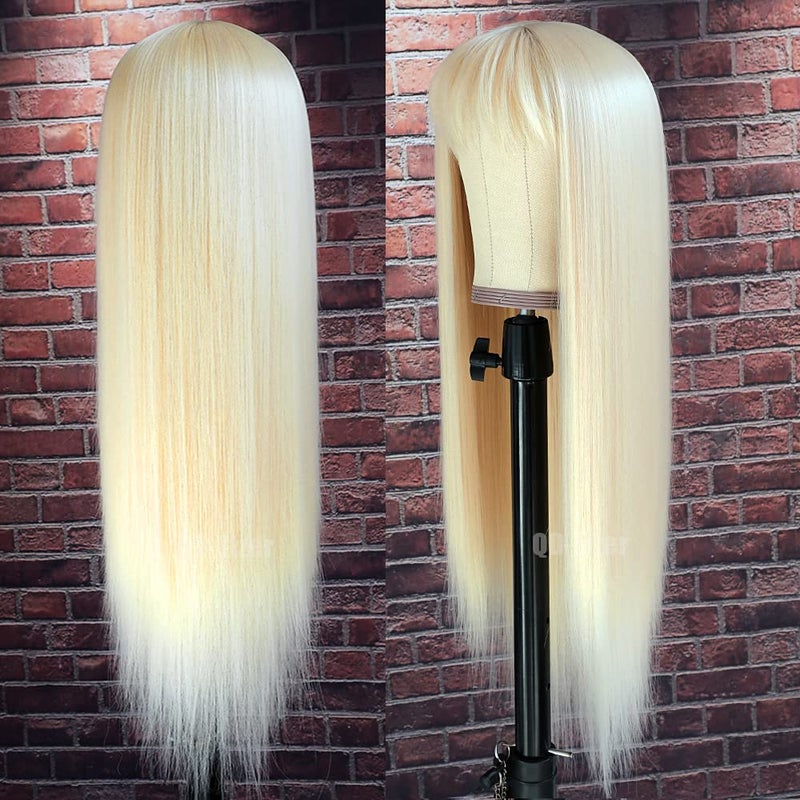 QD-Tizer #613 Blonde Long Straight Synthetic Hair Wigs with Bangs Women's Costume Wig Heat Resistant Hair Replacement Wig - Image 3