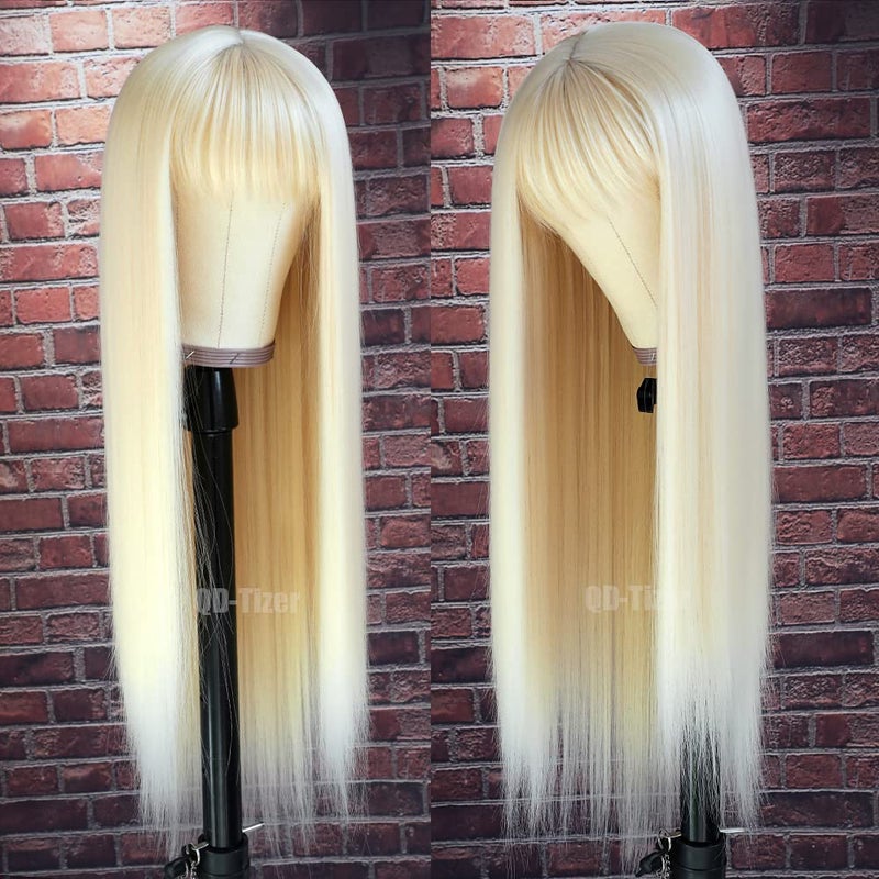 QD-Tizer #613 Blonde Long Straight Synthetic Hair Wigs with Bangs Women's Costume Wig Heat Resistant Hair Replacement Wig - Image 4