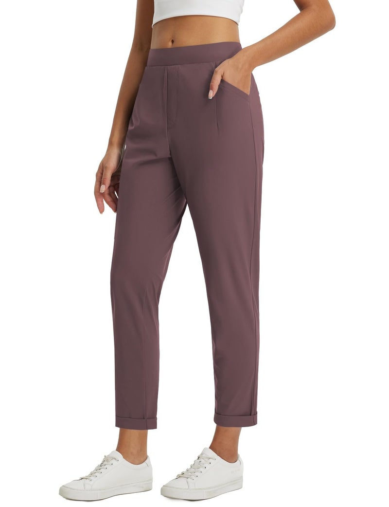 baleaf Womens Travel Pants Petite Stretchy Work Pants Business Casual Slacks Golf Pants Dressy with Pockets Brown S - Image 1