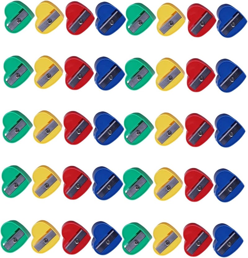 40Pcs Colored Pencil Sharpeners for Manual Heart Shaped Single Hole Stationery Bright Mini Sharpeners with Cutter Compact and Portable for School and Home Use - Image 1