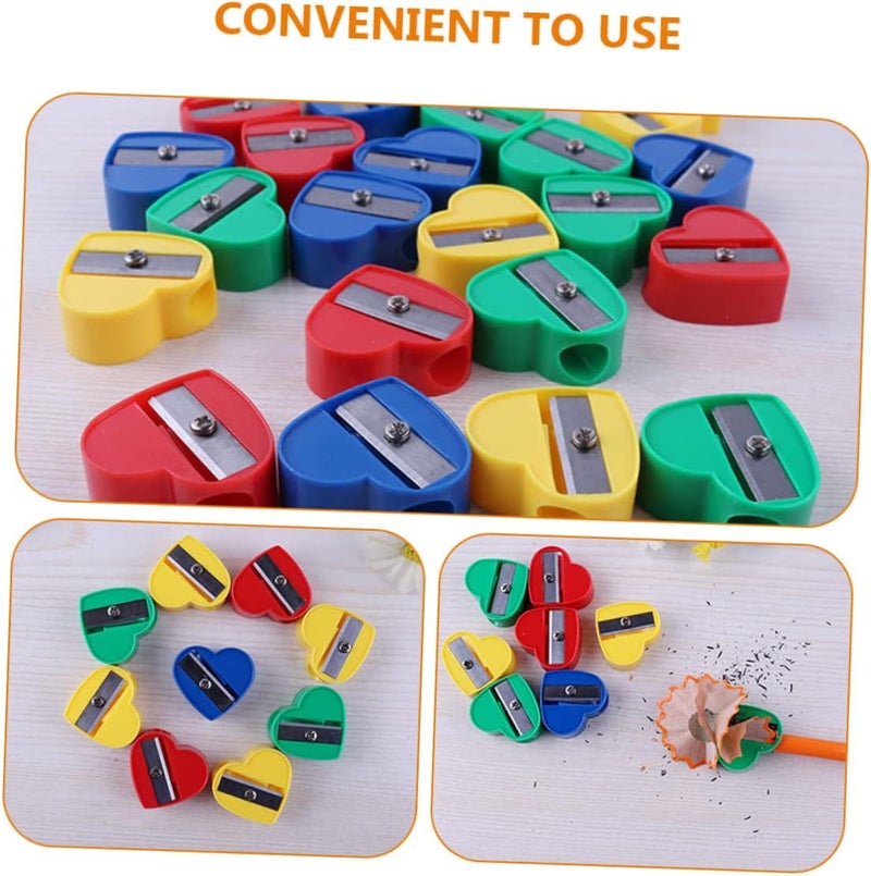 40Pcs Colored Pencil Sharpeners for Manual Heart Shaped Single Hole Stationery Bright Mini Sharpeners with Cutter Compact and Portable for School and Home Use - Image 3