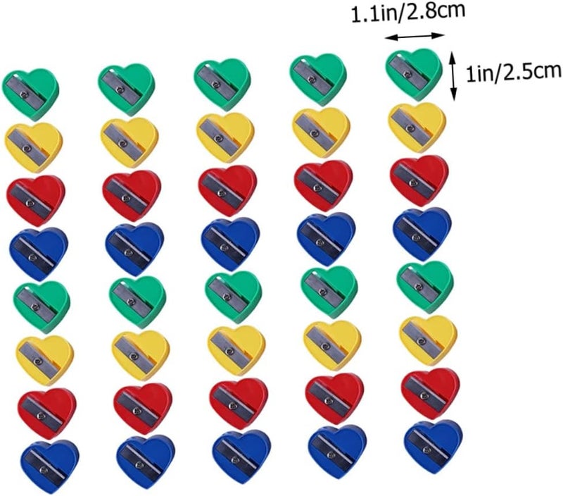 40Pcs Colored Pencil Sharpeners for Manual Heart Shaped Single Hole Stationery Bright Mini Sharpeners with Cutter Compact and Portable for School and Home Use - Image 2