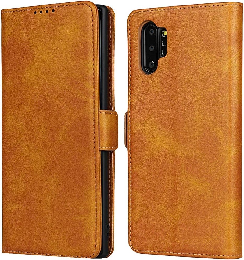 iCoverCase for Samsung Note 10 Plus Case, PU Leather Wallet Case with Card Holder [Built-in Magnet] Shockproof Protective Flip Cover for Samsung Galaxy Note 10 Plus - Light Brown - Image 1