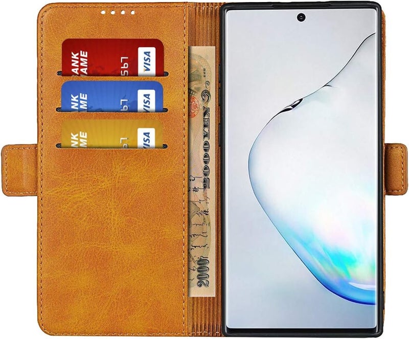 iCoverCase for Samsung Note 10 Plus Case, PU Leather Wallet Case with Card Holder [Built-in Magnet] Shockproof Protective Flip Cover for Samsung Galaxy Note 10 Plus - Light Brown - Image 2
