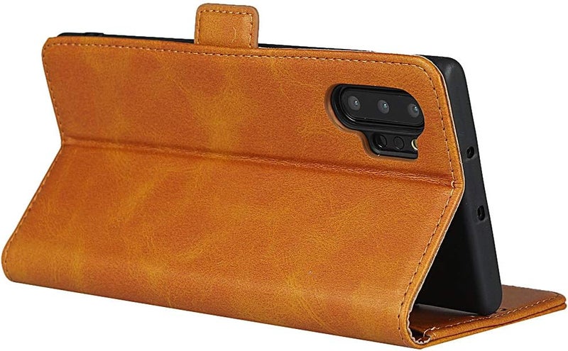 iCoverCase for Samsung Note 10 Plus Case, PU Leather Wallet Case with Card Holder [Built-in Magnet] Shockproof Protective Flip Cover for Samsung Galaxy Note 10 Plus - Light Brown - Image 3