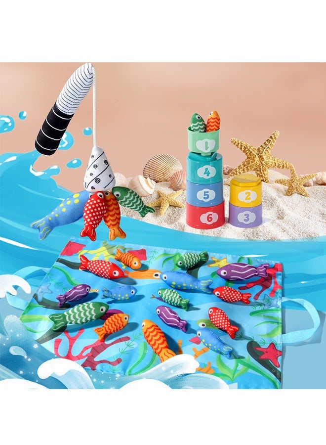 Toddler Toys Montessori Toys- Cloth Fishing Game for Toddler 1-3 with Stacking Cups - Number Counting, Color Sorting Learning for 1 Year Old Boy Girl Birthday Gift - Image 4