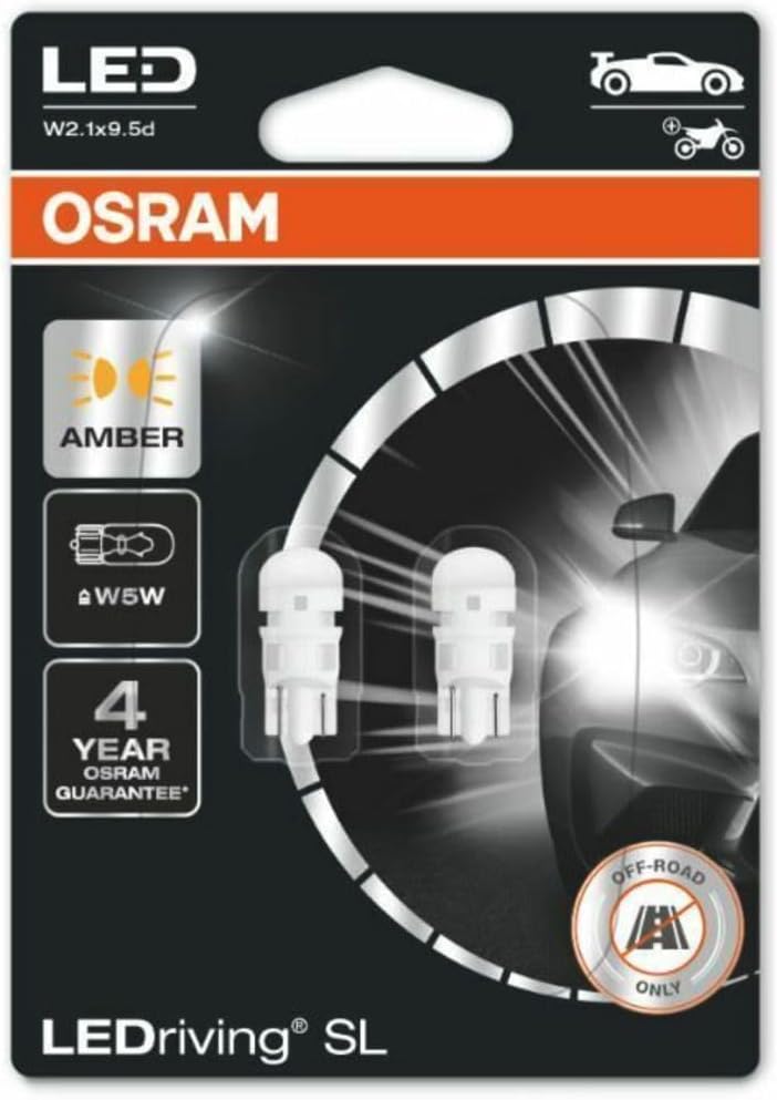 أوسرام OSRAM LEDriving SL، ≜ W5W، أضواء إشارة، عنبر، تحويل LED، للاستخدام على الطرق الوعرة فقط، علبة مزدوجة (مصباحان) - Image 1