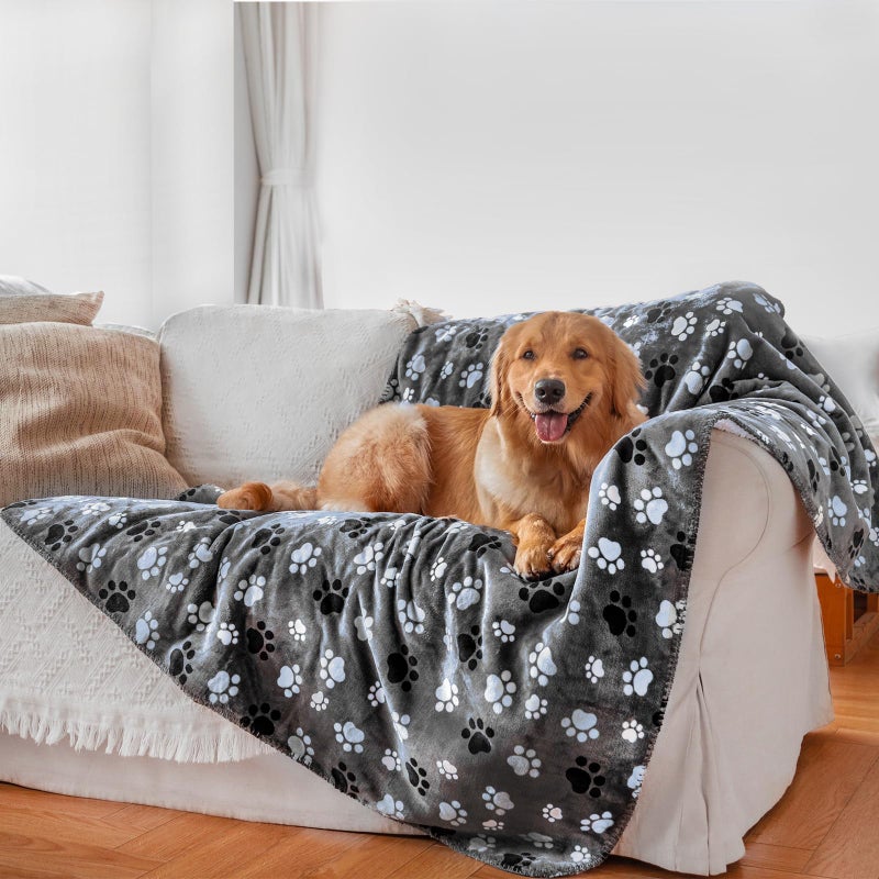 AIWEK Waterproof Pet Blanket Dog Blankets Pattern Printing Super Soft Warm Fluffy Facecloth Sofa Car Bed Protector Urine Proof Washable Pet Blanket for Puppy Large Dogs CatsDog paw130cm153cm