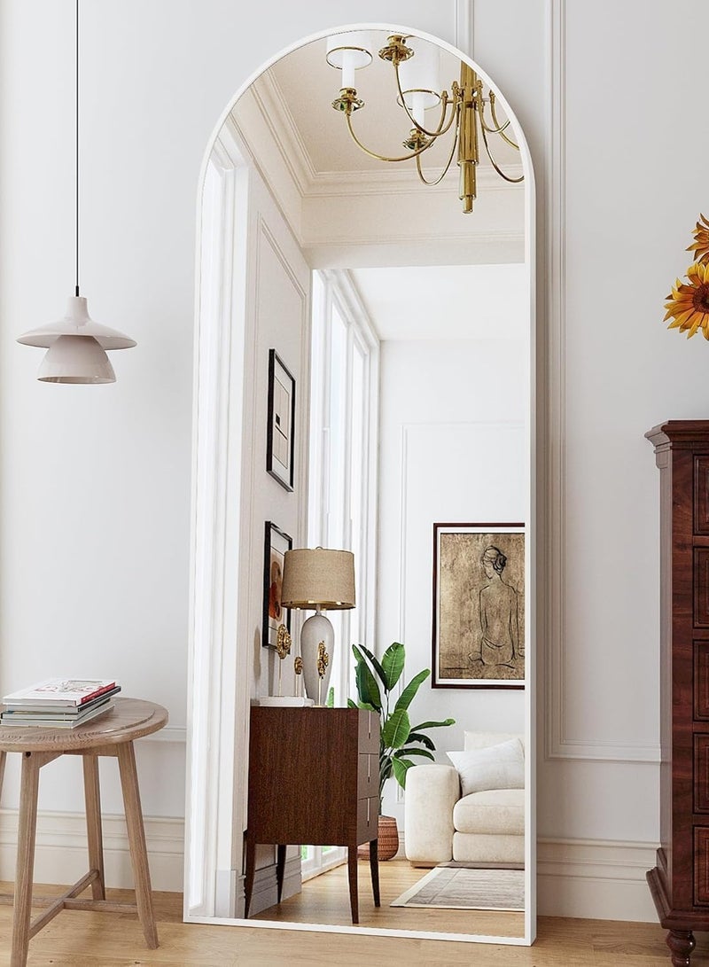 مرآة كاملة الطول مقوسة 165*60 سم، مرآة أرضية مقوسة مع قاعدة، مرآة كاملة الطول بزاوية قائمة، مرآة حائط معلقة أو مائلة، مرآة كاملة الجسم ذات قمة مقوسة لغرفة النوم (فضي، 65"x23.5") - Image 1