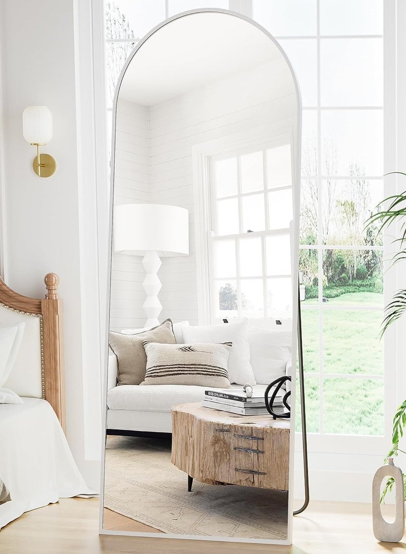 مرآة كاملة الطول مقوسة 165*60 سم، مرآة أرضية مقوسة مع قاعدة، مرآة كاملة الطول بزاوية قائمة، مرآة حائط معلقة أو مائلة، مرآة كاملة الجسم ذات قمة مقوسة لغرفة النوم (فضي، 65"x23.5") - Image 2