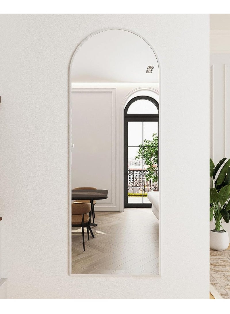 مرآة كاملة الطول مقوسة 165*60 سم، مرآة أرضية مقوسة مع قاعدة، مرآة كاملة الطول بزاوية قائمة، مرآة حائط معلقة أو مائلة، مرآة كاملة الجسم ذات قمة مقوسة لغرفة النوم (فضي، 65"x23.5") - Image 5