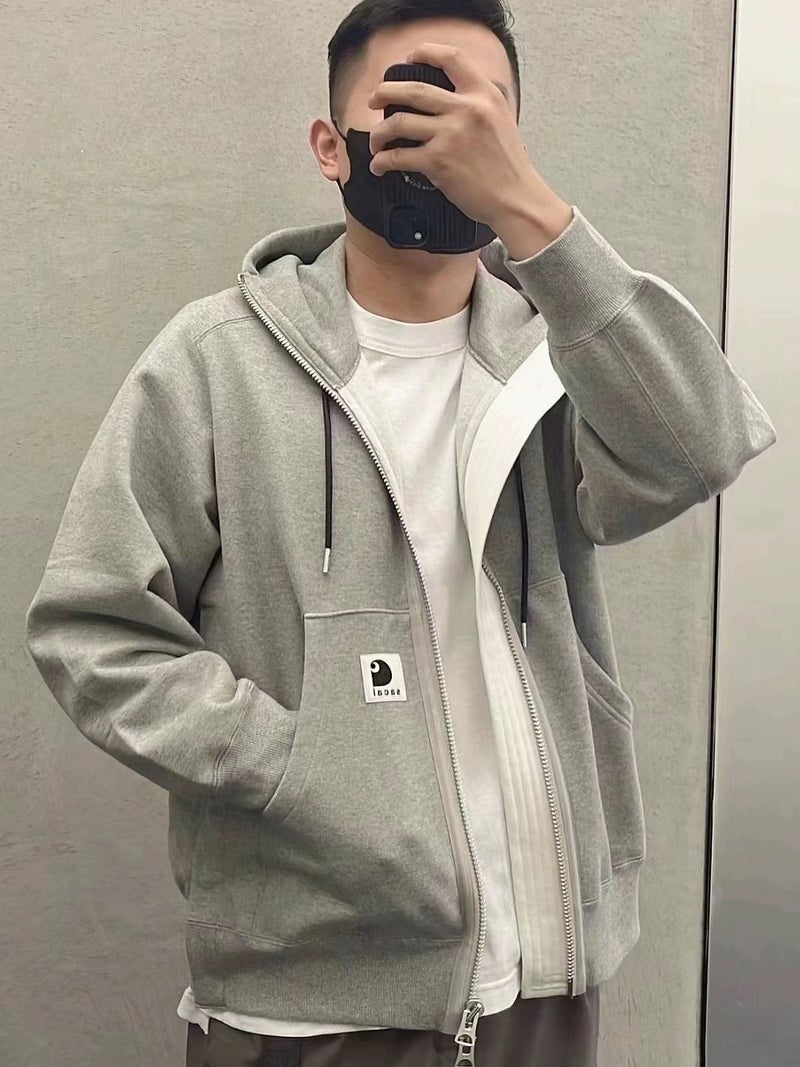 High quality Kaha carha joint name sac @ I fleece-lined hooded zipper cardigan sweater couples mens and womens hoodie Black - Image 3