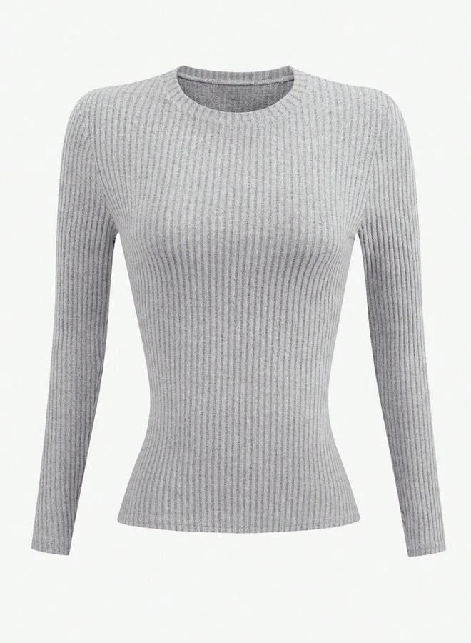 Take Two Grey Ribbed Knit Long Sleeve Top