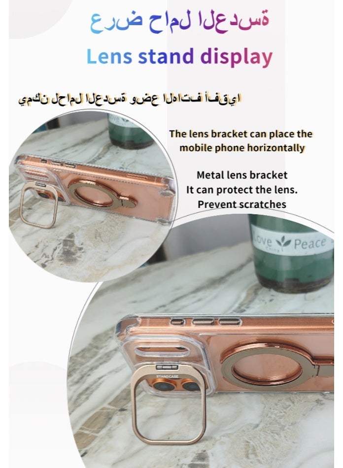Phone Case Compatible with Apple iPhone 17Pro Max, Dual Stand (Lens Stand & Backplate Stand), Magnetic & Wireless Charging Support, Transparent Back Panel, Fingerprint-Resistant, Non-Yellowing, Copper-Colored Stand - Image 4