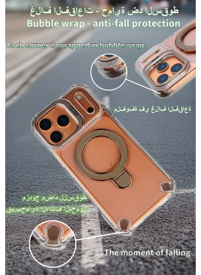 Phone Case Compatible with Apple iPhone 17Pro Max, Dual Stand (Lens Stand & Backplate Stand), Magnetic & Wireless Charging Support, Transparent Back Panel, Fingerprint-Resistant, Non-Yellowing, Copper-Colored Stand - Image 5