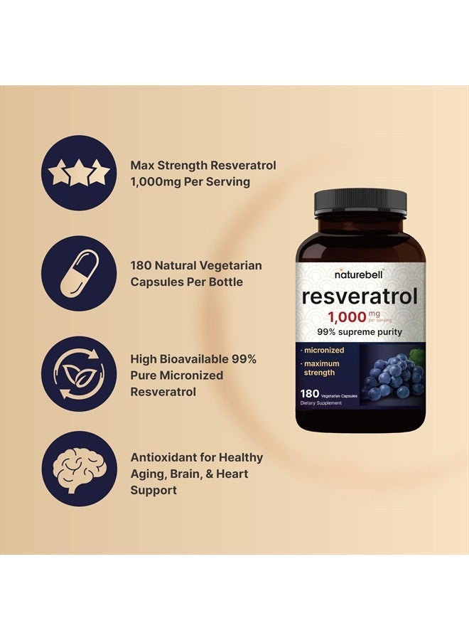 NatureBell Resveratrol Supplement 1000mg Per Serving, 180 Veggie Capsules, 99% Pure Trans-Resveratrol, Antioxidant for Healthy Aging, Brain & Heart Support – Non-GMO - Image 3