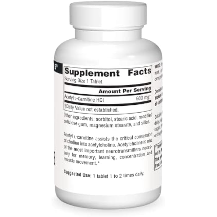 Source Naturals Acetyl L-Carnitine 500mg, 60 Tablets - Image 2