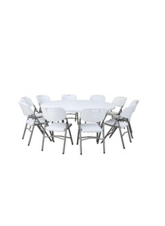 Generic Portable round table with a diameter of 180 cm, white top and steel frame  - Image 3