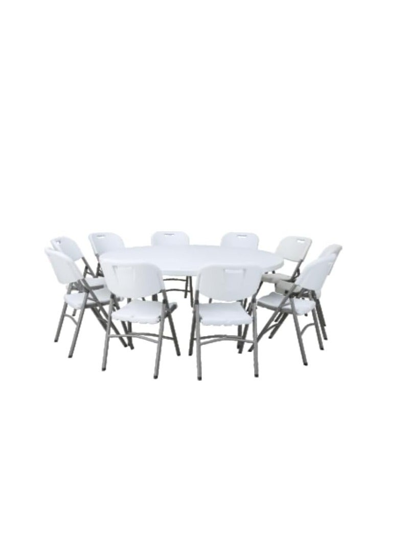 Generic Portable round table with a diameter of 180 cm, white top and steel frame - Image 3