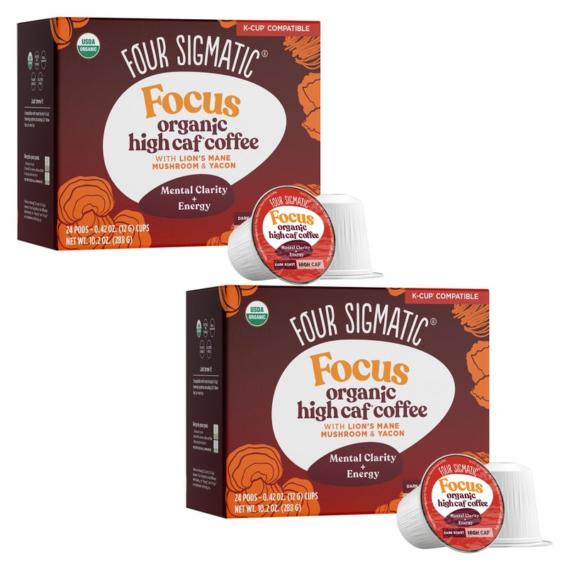 Four Sigmatic High Caffeine Mushroom Coffee K-Cups | Organic Dark Roast Coffee with Lionâ€™s Mane & Yacon | Focus & Immune Support | Vegan & Keto | Sustainable Pods | 48 Count - Image 1