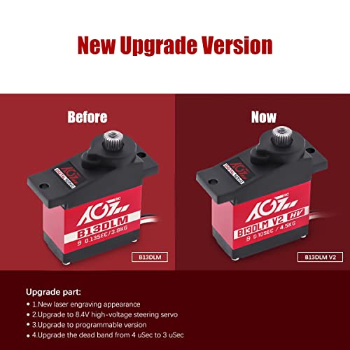 AGFRC Sub-Micro Servo Motor - Upgrade Metal Case Titanium Gear 4.5kg HV Mini Servo for 1/14 1/18 1/24 RC Cars Planes (B13DLM V2) - Image 2