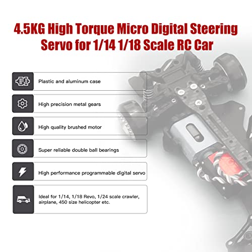 AGFRC Sub-Micro Servo Motor - Upgrade Metal Case Titanium Gear 4.5kg HV Mini Servo for 1/14 1/18 1/24 RC Cars Planes (B13DLM V2) - Image 4