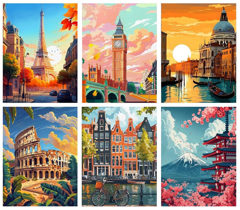 Tiwabb 6 Pack Famous Landscape Diamond Art Kits for Adults Beginners,Full Round Drill DIY Diamond Painting Kits,Paint by Diamonds Dot Gem Art Crystal Easy,Home Wall Decor 12x16Inch - Image 1