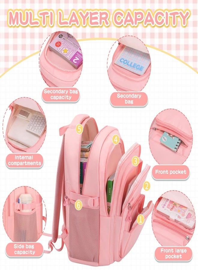PRAGARI Cute Backpack for School Girls Aesthetic Backpack Women College Bookbag Large Students Laptop Bag Travel Casual, Pink, Large, School,casual,outdoor,travel,sports,work - Image 2