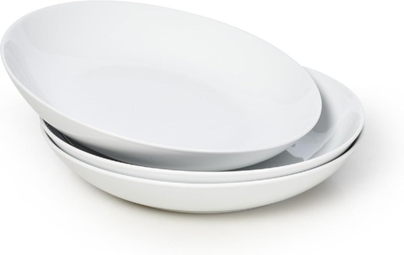 Plates, Set of 3, Soup Plates, Porcelain White, 650 ml Deep Plates, Large Soup Bowl, Ceramic Salad Plates for Pasta, Fruit